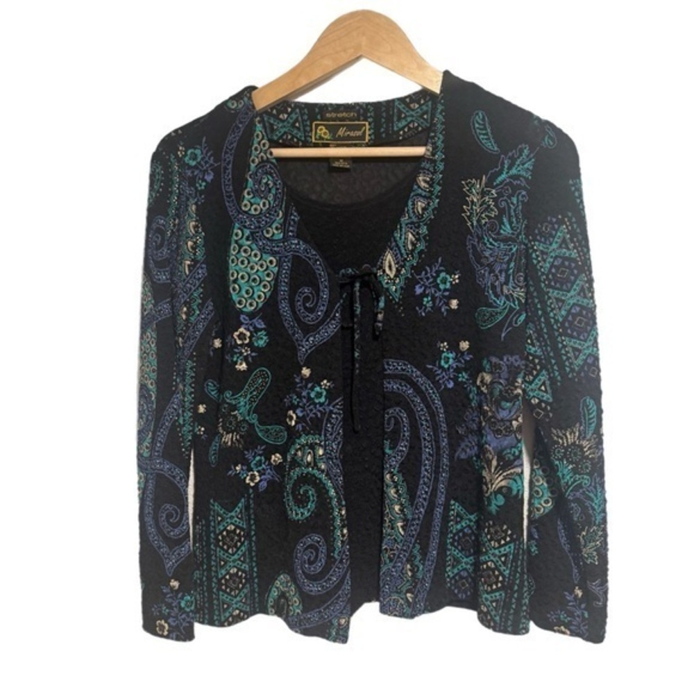 Bohemian Y2K Front Tye Paisley Patterned Mirasol Blouse Set